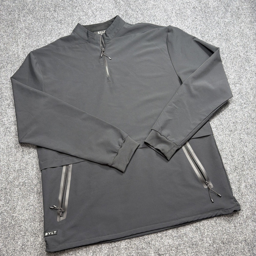 BYLT Men's Large 1/4 Zip Light Pullover Jacket Black Seam Sealed Zip Pockets